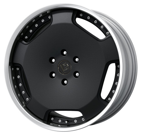 BLACK ANODIZED [SKB] CENTRE DISK, POLISHED ANODIZED FLAT RIM WITH CHROME RIVETS