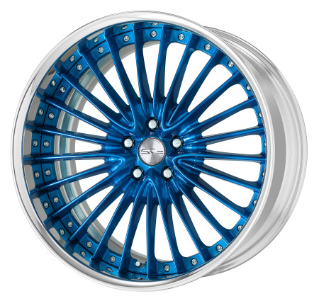 CANDY BLUE [CAB] CENTRE DISK, POLISHED ANODIZED FLAT RIM WITH CHROME RIVETS