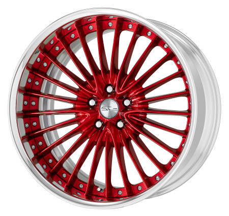 CANDY RED [CAR] CENTRE DISK, POLISHED ANODIZED FLAT RIM WITH CHROME RIVETS