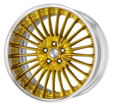 CANDY IMPERIAL GOLD [CIG] CENTRE DISK, POLISHED ANODIZED FLAT RIM WITH CHROME RIVETS