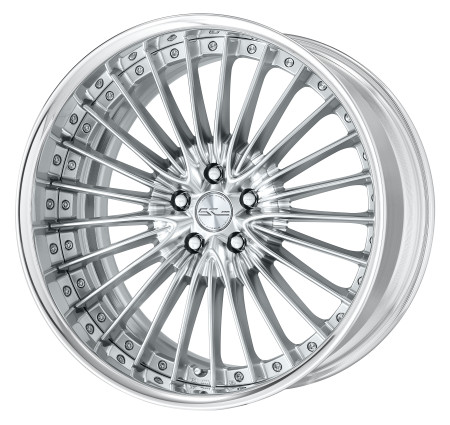 SILKY RICH SILVER [SRS] CENTRE DISK, POLISHED ANODIZED FLAT RIM WITH CHROME RIVETS