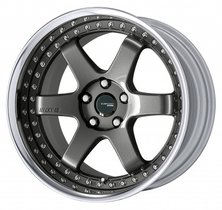 [18 INCH] GLOSS GUNMETAL [GM] CENTRE DISK, POLISHED ANODIZED FLAT RIM WITH CHROME RIVETS - WITH OPTIONAL CAP