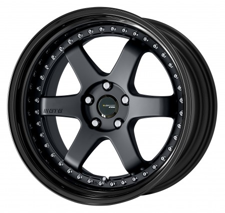 [19 INCH] MATT BLACK [MBL] CENTRE DISK, GLOSS BLACK ANODIZED STEP RIM WITH CHROME RIVETS - WITH OPTIONAL CAP